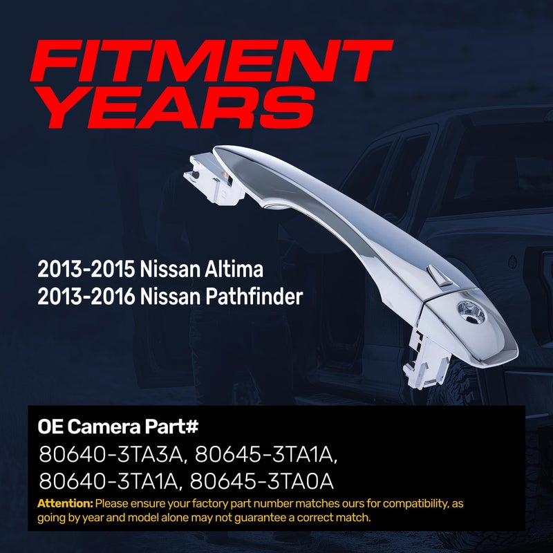 Master Tailgaters Exterior Door Handle Chrome Replacement for Nissan Altima (13-15), Pathfinder (13-16) OE Part # 80640-3TA3A, 80645-3TA1A, 80640-3TA1A, 80645-3TA0A | Front Left Driver Side w/Keyhole - Image 2